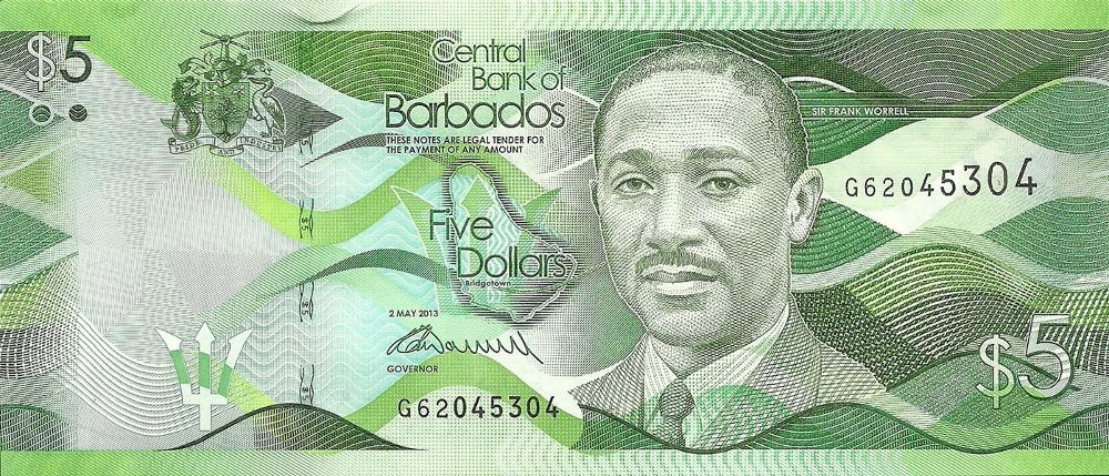 Barbadian 5 Dollar New Note