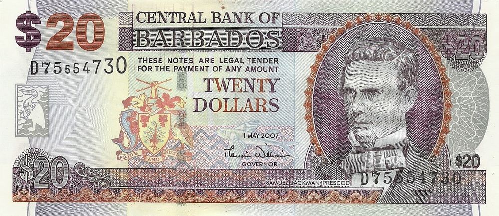 Barbadian 20 Dollar Old Note