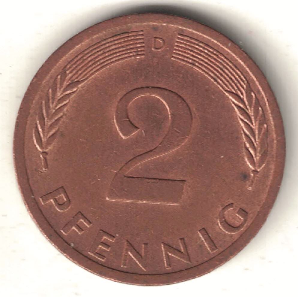 German 2 Pfennig Old Coin