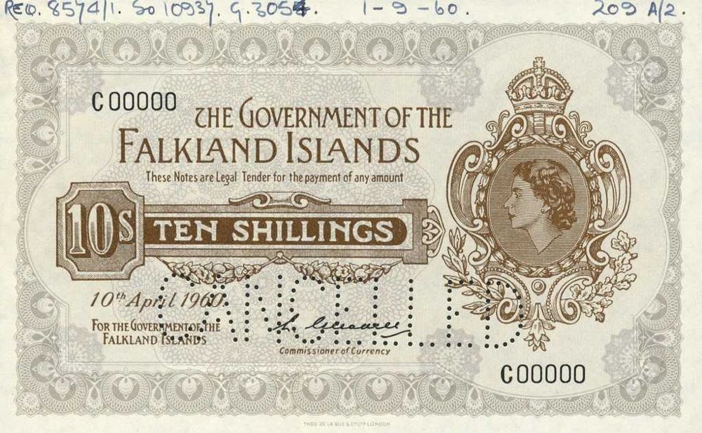 Falklands10 Shillings Old Note