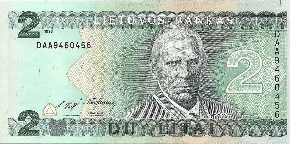 Lithuanian 2 Litai Old Note