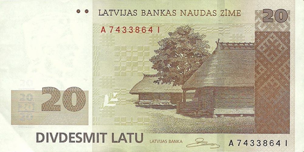 Latvian 20 Latu Old Note