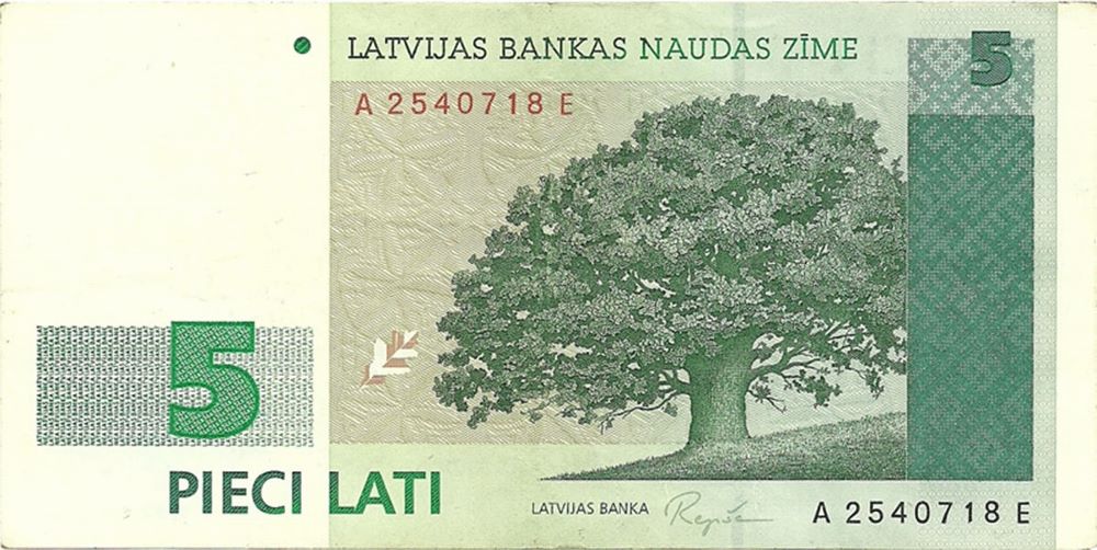 Latvian 5 Lati Old Note